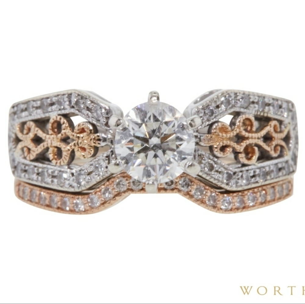 14k white gold and rose gold filigree ring
